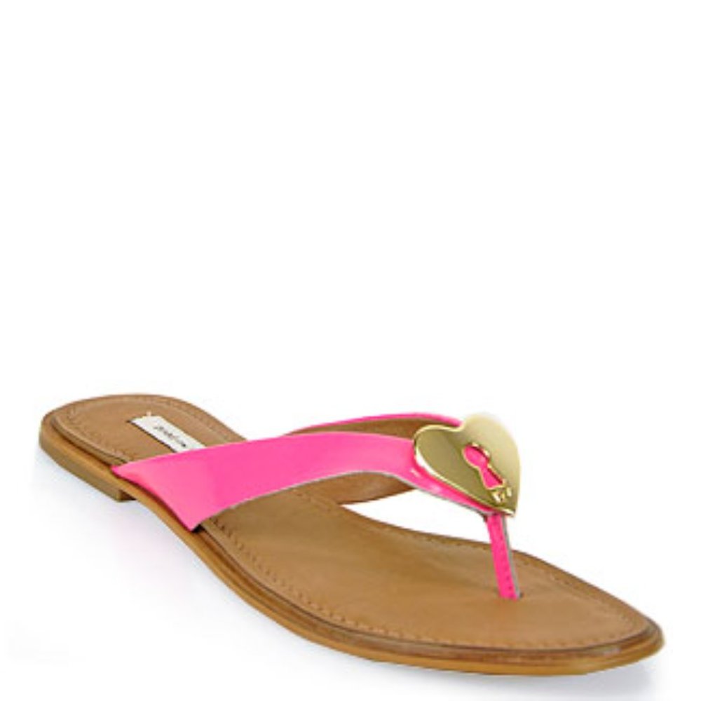 Diane von Furstenberg Pink Patent Leather Slippers with a Heart Charm